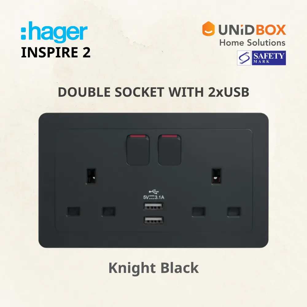 Hager Inspire 2 High Quality Socket with 2x USB [White/Noble Bronze/Knight Black/Elegant Gold/Aurora Silver] - Variant Main Image