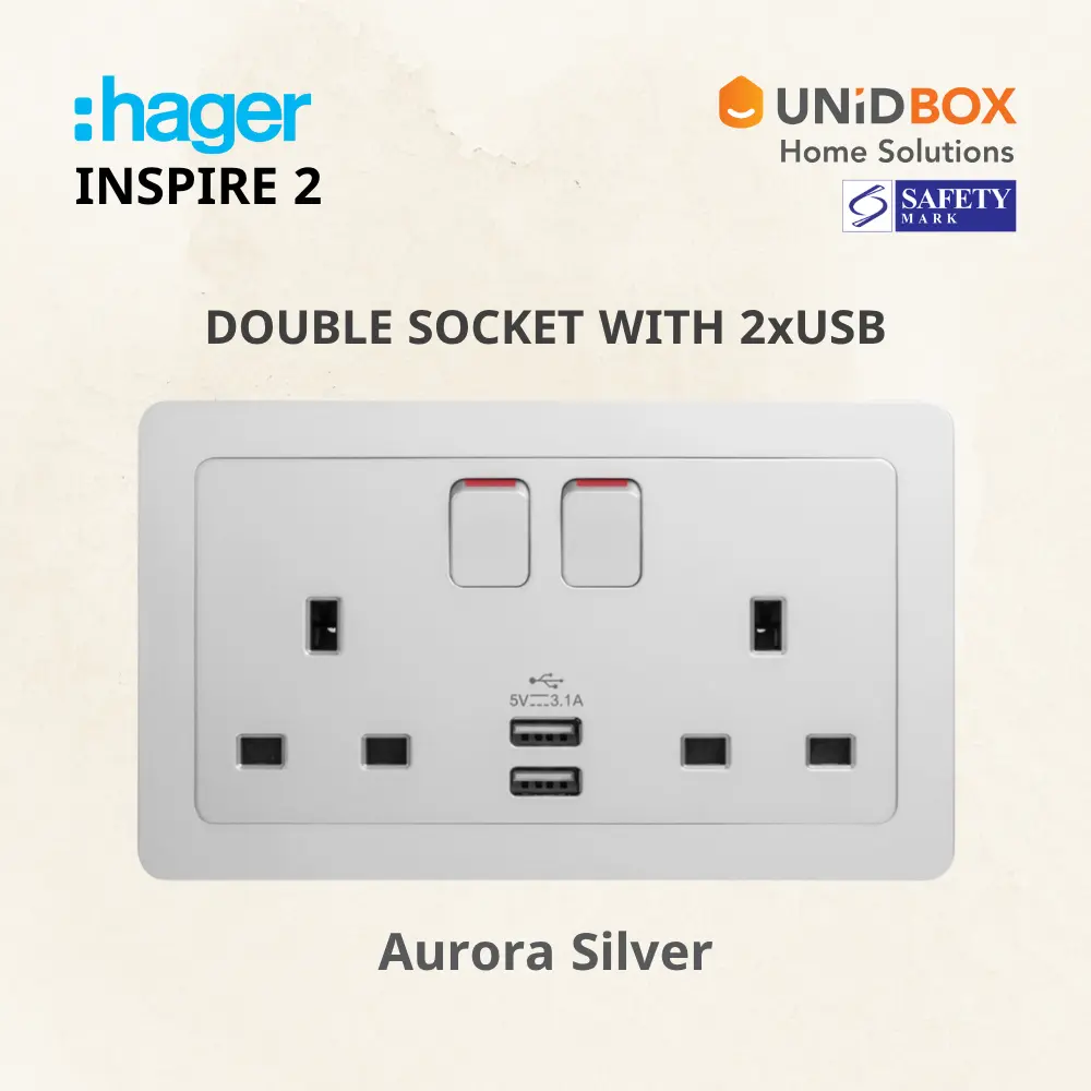 Hager Inspire 2 High Quality Socket with 2x USB [White/Noble Bronze/Knight Black/Elegant Gold/Aurora Silver]