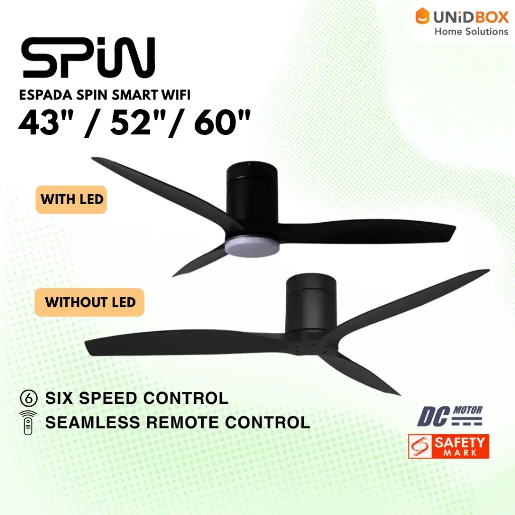 SPIN Espada 43"/52"/60" DC Ceiling Fan (Matt Black)