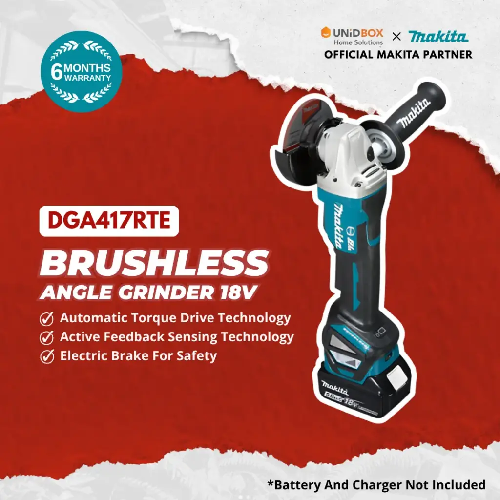 MAKITA DGA417RTE 18V Brushless Angle Grinder (100mm, 5.0Ah)