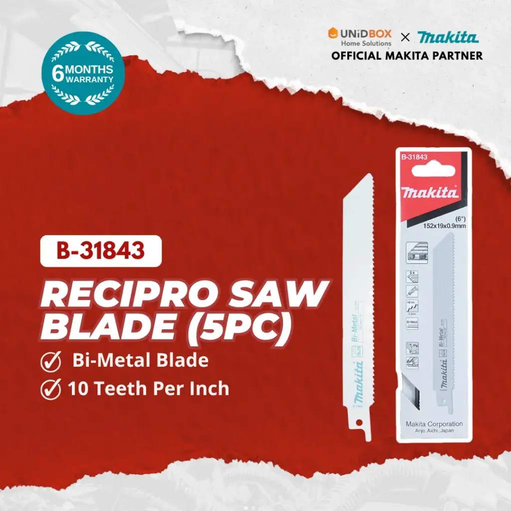 MAKITA Reciprocating Saw Blade 152mm 10TPI (5pcs) B-31843