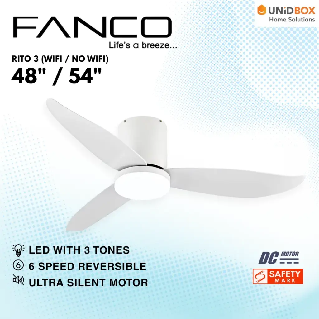 FANCO Rito 3 Hugger 46"/52" DC LED Ceiling Fan 