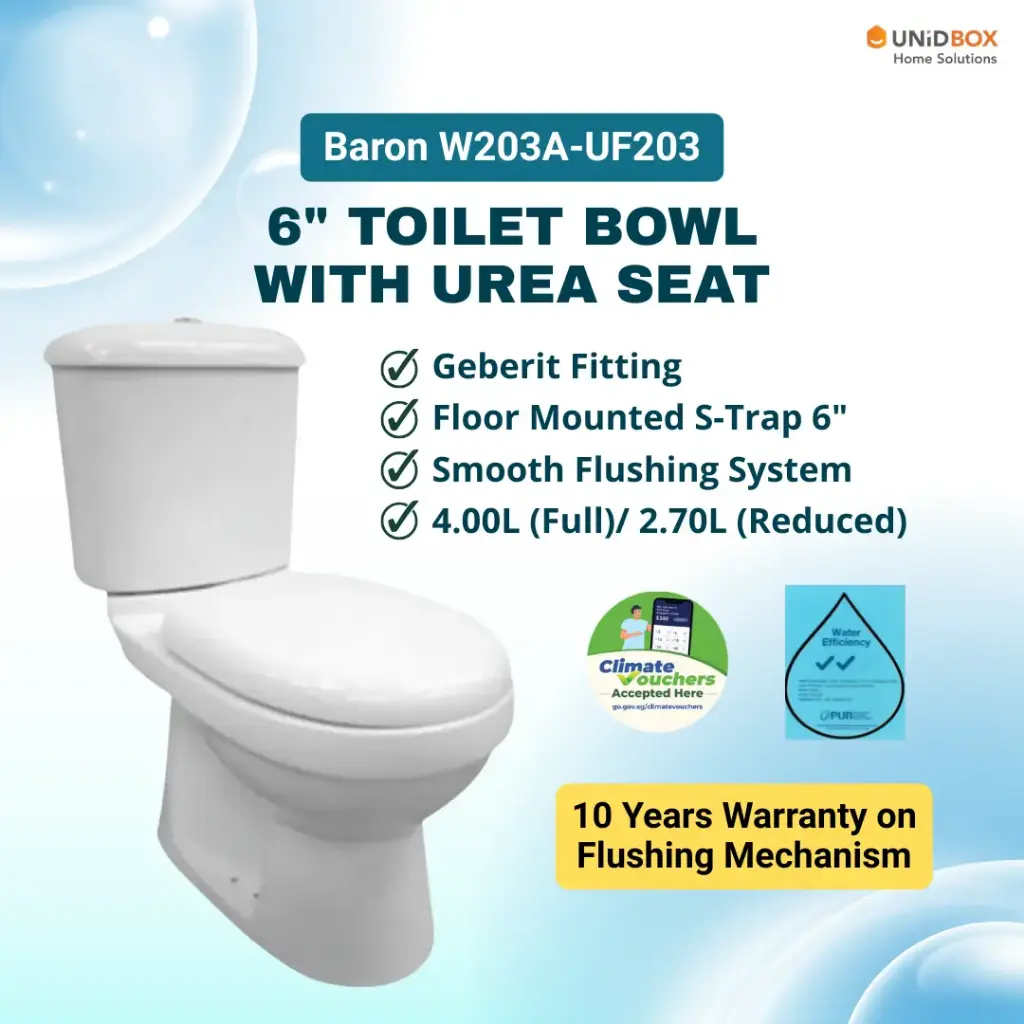 BARON W203A-UF203 10-Inch S-Trap Two-Piece Toilet Bowl | Urea Soft-Close Seat