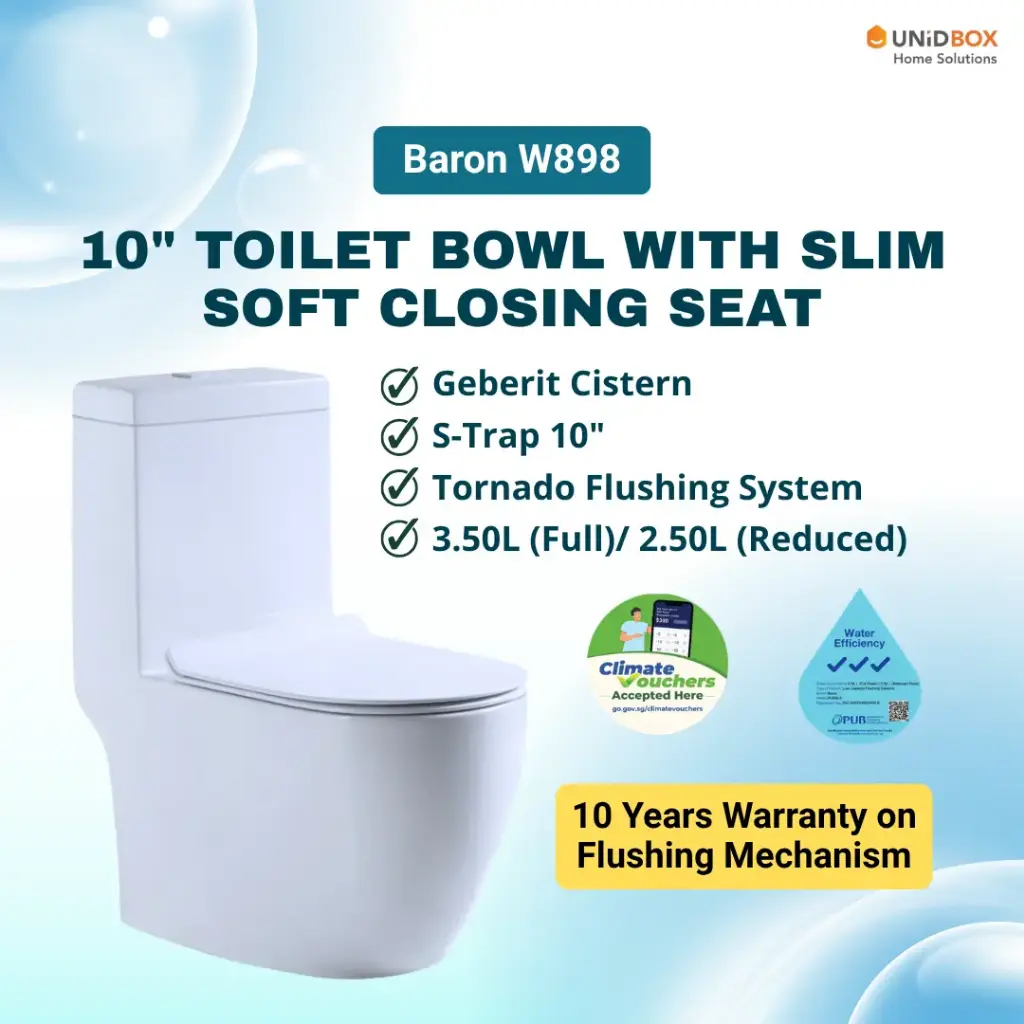 BARON W898 10-Inch S-Trap One-Piece Toilet Bowl | Rimless Tornado Flush | 3-Tick WELS