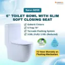 BARON W898 6-Inch S-Trap One-Piece Toilet Bowl | Rimless Tornado Flush | 3-Tick WELS
