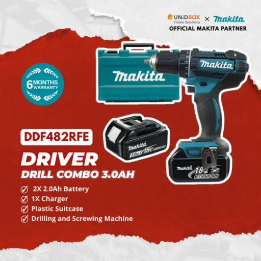[08-12-00123] MAKITA DDF482RFE 18V Driver Drill (3.0Ah)
