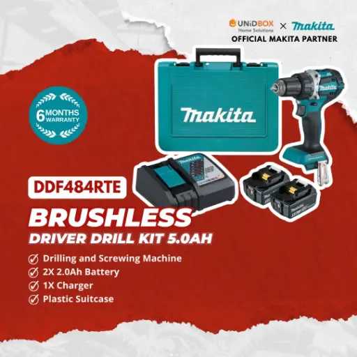 [08-12-00130] MAKITA DDF484RTE 18V Brushless Driver Drill (5.0Ah)
