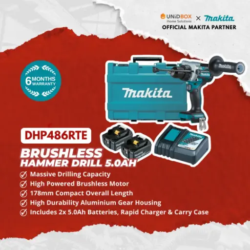 MAKITA DHP486RTE 18V Brushless Hammer Driver Drill (5.0Ah)