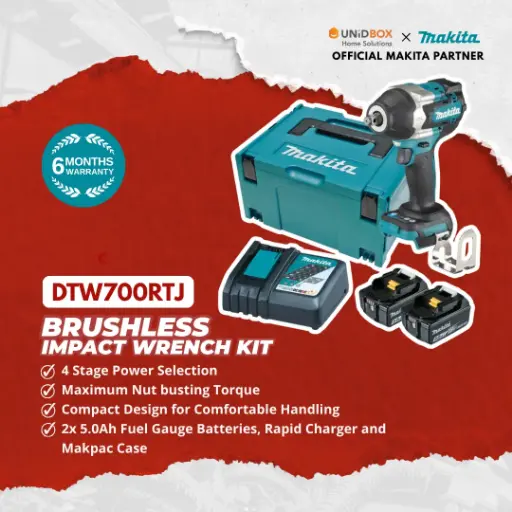 MAKITA DTW700RTJ 18V Brushless Impact Wrench (700Nm, 5.0Ah)