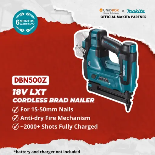 MAKITA DBN500Z 18V LXT Cordless Brad Nailer 50mm (Bare Unit)