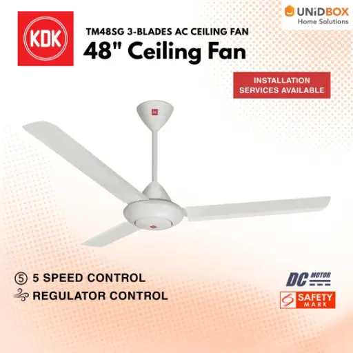 KDK M48SG 48" Ceiling Fan with Regulator (White) | No LED