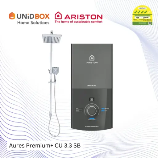 [02-01-00014] ARISTON Aures Premium+ 3.3 Instant Water Heater with Rain Shower (Grey)