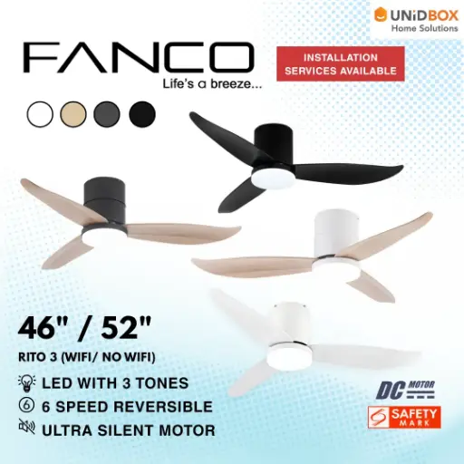 FANCO Rito 3 Hugger 46"/52" DC LED Ceiling Fan 