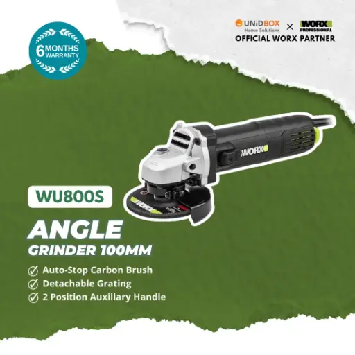 [08-06-00002] WORX WU800S Angle Grinder 100mm (720W, Soft Start, Slim Body)