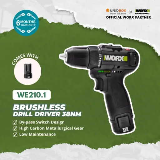 [08-12-00002] WORX WE210.1 12V Brushless Drill Driver 10mm (38Nm, 1 Battery Set)