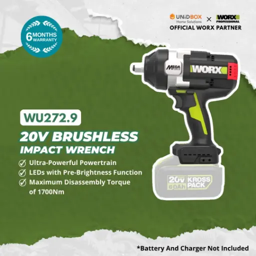 [08-12-00021] WORX WU272.9 20V Brushless Impact Wrench (Bare Unit, 1300Nm)