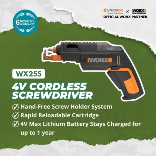 [08-12-00024] WORX WX255 4V Cordless Screwdriver (6.35mm, Screw Holder)