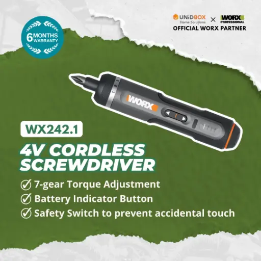 [11-09-00049] WORX WX242.1 4V Cordless Screwdriver (6.35mm, Compact)