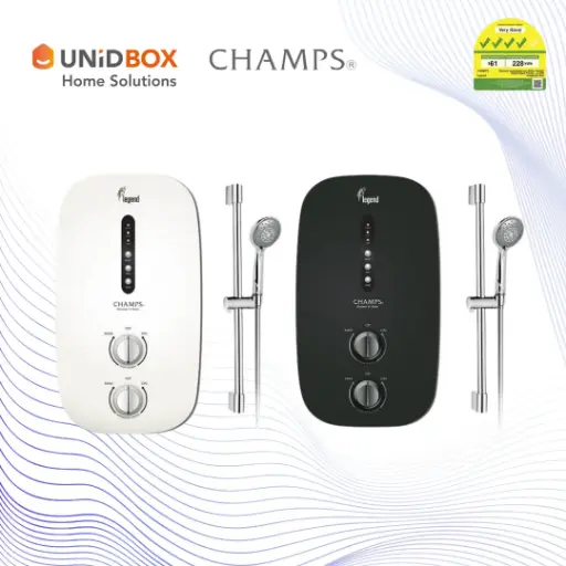 CHAMPS Legend Instant Water Heater Hand Shower Set (White/ Black)