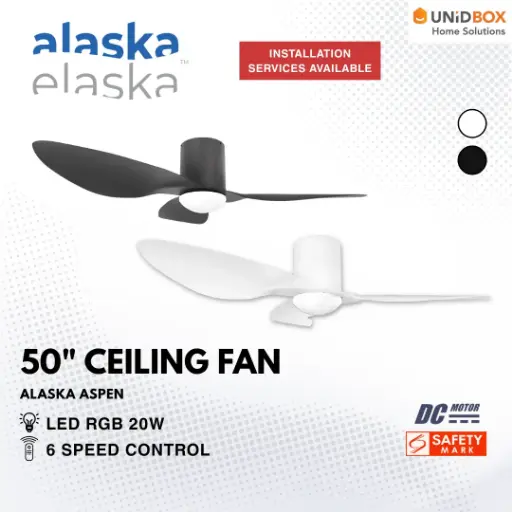ALASKA Aspen 50" DC Ceiling Fan with Curve/Flat Light With 3-Tone LED