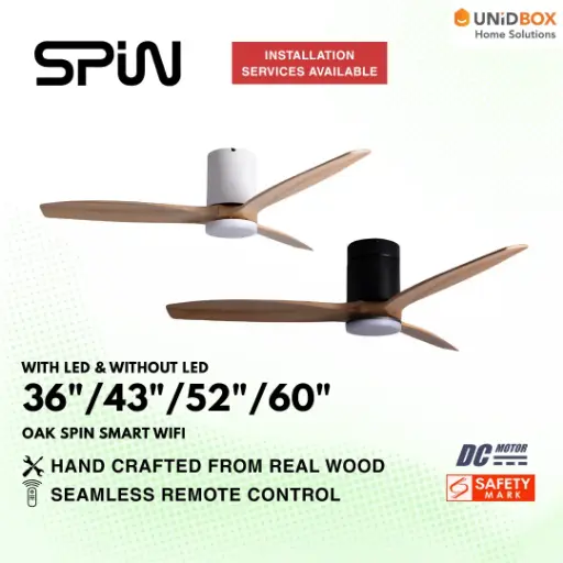 SPIN Timber Series Oak Wood 36"/43"/52"/60" DC Ceiling Fan Smart Wifi