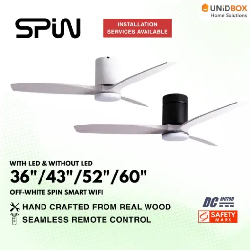 SPIN Timber Series Off White 36"/43"/52"/60" DC Ceiling Fan Smart Wifi