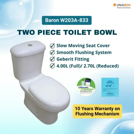 [07-13-00004] BARON W203A-833 10-Inch S-Trap Toilet Bowl | 2-Tick WELS | Soft-Close Seat