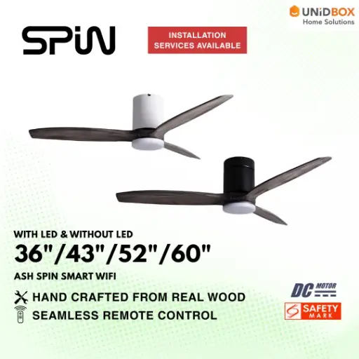 SPIN Timber Series Ash Wood 36"/43"/52"/60" DC Ceiling Fan Smart Wifi