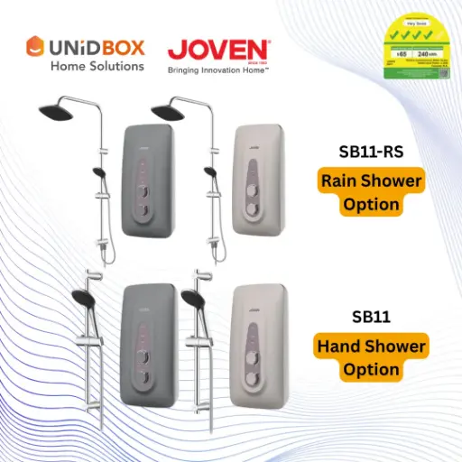 JOVEN SB11/SB11RS Instant Water Heater with Rain Shower Option (Silver/Grey)