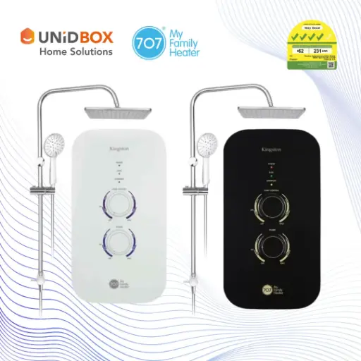 707 Kingston Instant Water Heater With Rain Shower Set (Black/ White)