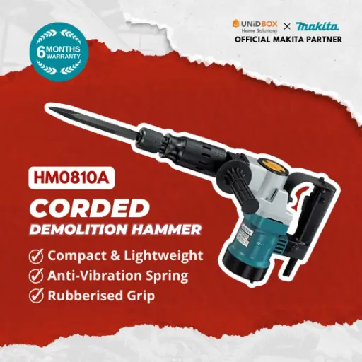 [08-03-00004] MAKITA HM0810A 5kg Corded Demolition Hammer (230V)