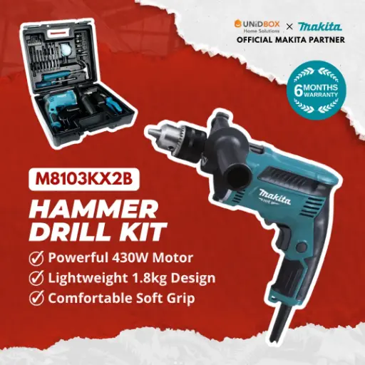 MAKITA M8103KX2B 13mm Hammer Drill Kit (with accessories)