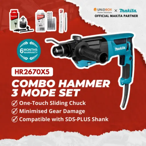 [08-04-00082] MAKITA HR2670X5 26mm Combo Hammer 3‑Mode Set (with accessories)