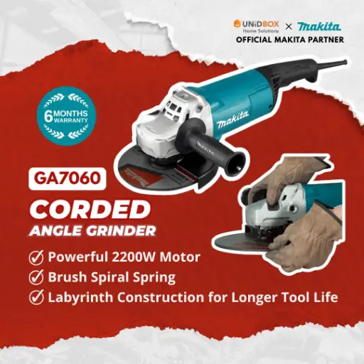 [08-06-00036] MAKITA GA7060 180mm (7") Corded Angle Grinder 2200W