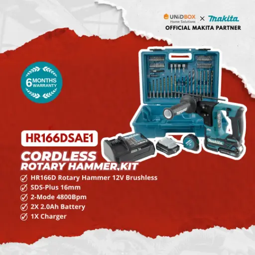 [08-12-00057] MAKITA HR166DSAE1 2 X 12V 2.0AH LI-ION 16mm Rotary HAMMER Drill